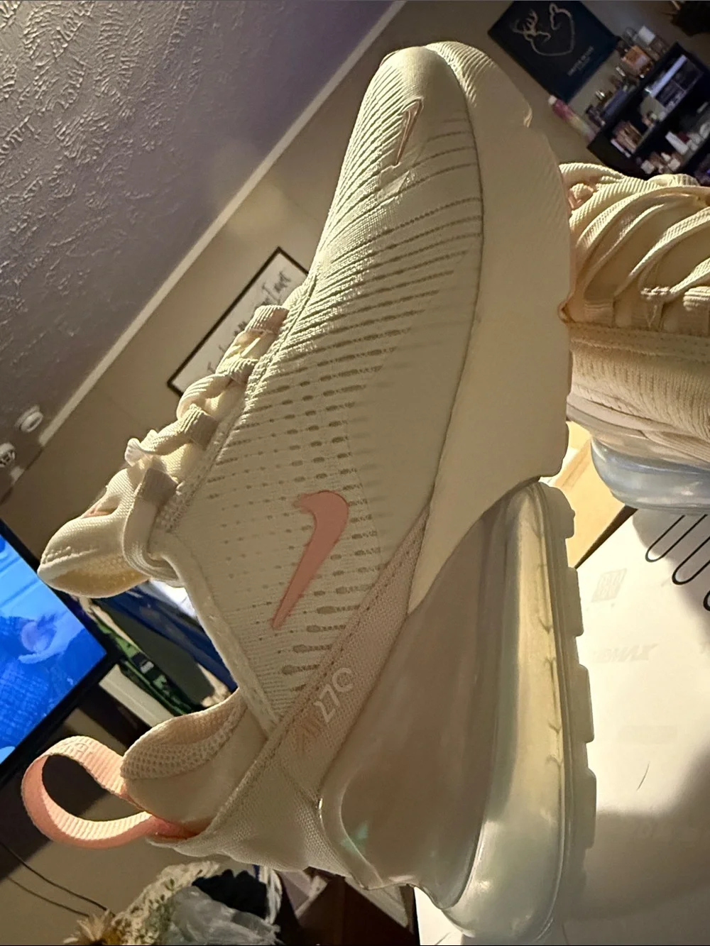 Nike Women's Air Max 270 Sneakers - Cream with Soft Pink Accents
